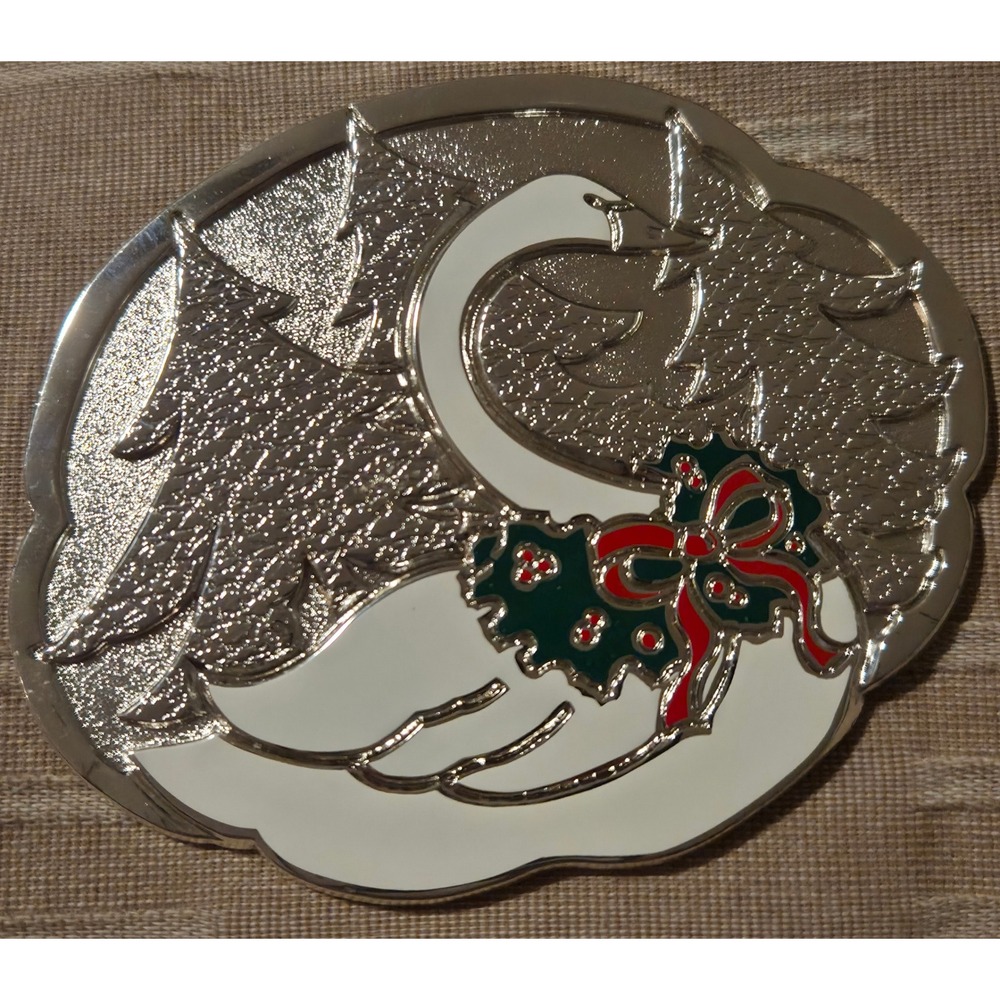 Wm. A. Rogers Holiday Swan Coasters Set of 6 Silverplate Enamel Oneida 011 7601